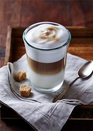 rustic tray - Glass of Latte Macchiato with Brown Sugar Stock Photo - Budget Royalty-Free & Subscription, Code: 400-07677194