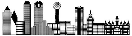 simsearch:400-08094357,k - Dallas Texas City Skyline Outline Black and White Silhouette Illustration Foto de stock - Super Valor sin royalties y Suscripción, Código: 400-07677438