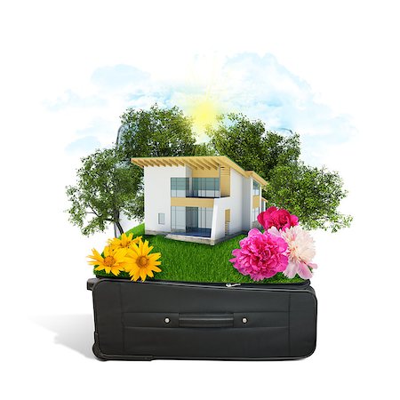 simsearch:400-04265520,k - House, trees and green grass in travel bag. Isolated on white background Foto de stock - Super Valor sin royalties y Suscripción, Código: 400-07677444