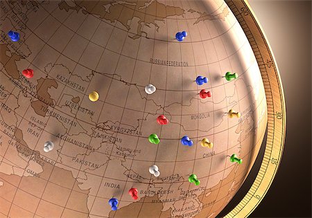 Antique globe with nails marking the travel route. Stock Photo - Budget Royalty-Free & Subscription, Code: 400-07677547