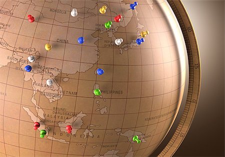 simsearch:400-07676872,k - Antique globe with nails marking the travel route. Photographie de stock - Aubaine LD & Abonnement, Code: 400-07677548