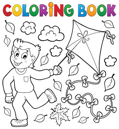 simsearch:400-07052410,k - Coloring book with boy and kite - eps10 vector illustration. Stockbilder - Microstock & Abonnement, Bildnummer: 400-07677698