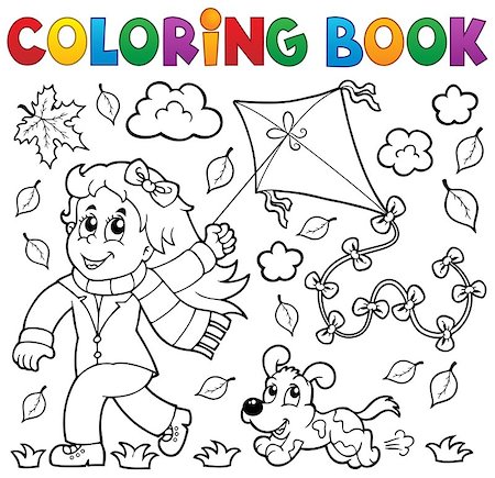 simsearch:400-07052410,k - Coloring book with girl and kite - eps10 vector illustration. Stockbilder - Microstock & Abonnement, Bildnummer: 400-07677699