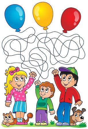 Maze 8 with children and balloons - eps10 vector illustration. Stock Photo - Budget Royalty-Free & Subscription, Code: 400-07677712