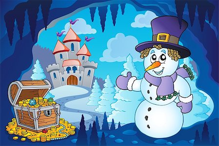 Winter cave with snowman - eps10 vector illustration. Stock Photo - Budget Royalty-Free & Subscription, Code: 400-07677730