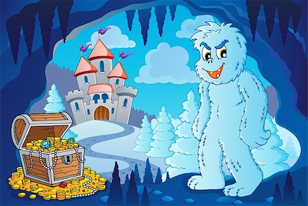 Winter cave with yeti - eps10 vector illustration. Stock Photo - Budget Royalty-Free & Subscription, Code: 400-07677731