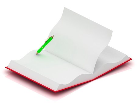simsearch:400-08378888,k - Open notepad in red cover with a green pen on a white background Stock Photo - Budget Royalty-Free & Subscription, Code: 400-07677919