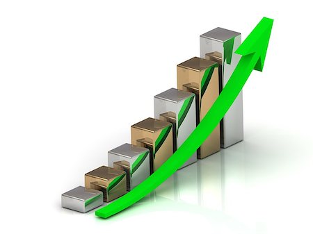 simsearch:400-06952064,k - Business graph output growth of silver and golden bars and green arrows Stockbilder - Microstock & Abonnement, Bildnummer: 400-07677913