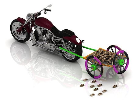 simsearch:400-06951810,k - New motorcycle carries varicoloured old wagon cart with gold and wooden wheels pervaded golden bullion dollars and euro. isolated on white Stock Photo - Budget Royalty-Free & Subscription, Code: 400-07677921