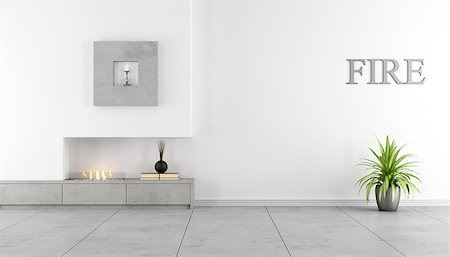 simsearch:400-06396170,k - Contemporary fireplace ina minimalist living room - Rendering Photographie de stock - Aubaine LD & Abonnement, Code: 400-07678427