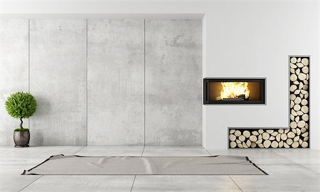 simsearch:400-06797947,k - Minimalist living room with fireplace without furniture Stock Photo - Budget Royalty-Free & Subscription, Code: 400-07678428