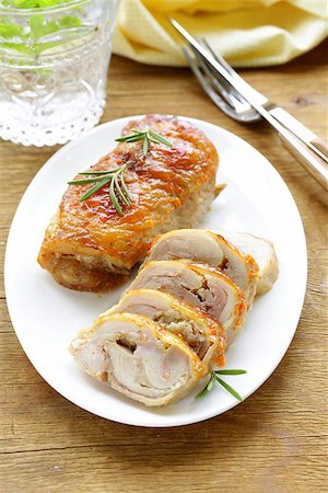 roasted ham - baked chicken roulade with garlic and rosemary Stock Photo - Budget Royalty-Free & Subscription, Code: 400-07678670