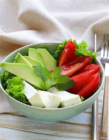 feta bowl - salad in asian style with tofu cheese, avocado and tomato Stock Photo - Budget Royalty-Free & Subscription, Code: 400-07678671