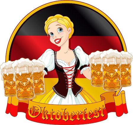 simsearch:400-07124078,k - Funny German girl serving beer on Oktoberfest design Stockbilder - Microstock & Abonnement, Bildnummer: 400-07678850