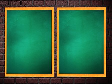 empty classroom wall - Illustration of two blank green chalkboards in wooden frame on brick wall. Stock Photo - Budget Royalty-Free & Subscription, Code: 400-07679477