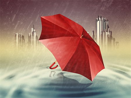 simsearch:400-04707096,k - Abstract digital illustration of red umbrella and rainy weather. Stock Photo - Budget Royalty-Free & Subscription, Code: 400-07679484