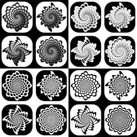 simsearch:400-07759329,k - Set of monochrome decorative geometric icons. Whirl movement textured background. Vector art Foto de stock - Super Valor sin royalties y Suscripción, Código: 400-07679544