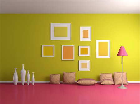 Modern interior composition with colorful pictures on wall. Stock Photo - Budget Royalty-Free & Subscription, Code: 400-07679927