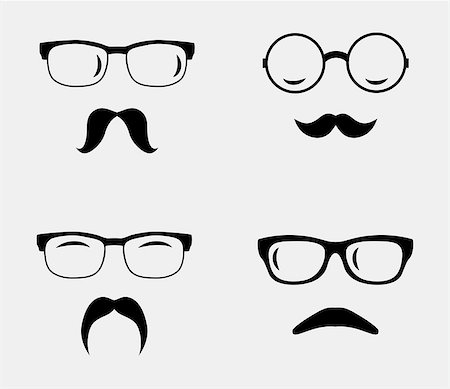 Glasses and mustaches set. Retro, hipster styles. Vector illustration Stock Photo - Budget Royalty-Free & Subscription, Code: 400-07670066