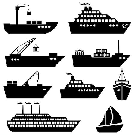 Ships, boats, cargo, logistics, transportation and shipping icons Photographie de stock - Aubaine LD & Abonnement, Code: 400-07670095