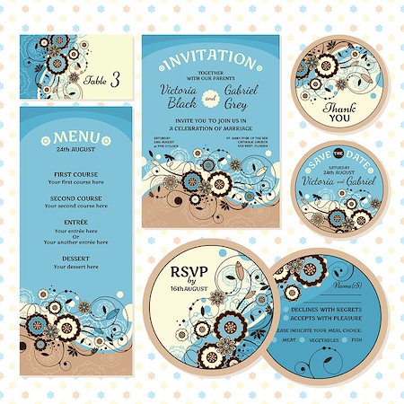 simsearch:400-07923343,k - Set of wedding cards. Wedding invitation, Thank you card, Save the date card, Table card, RSVP card and Menu. Foto de stock - Super Valor sin royalties y Suscripción, Código: 400-07670113