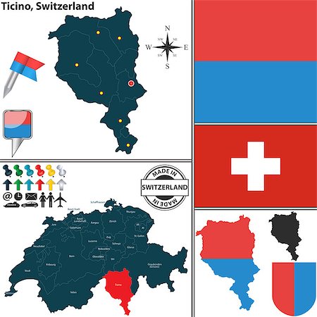 Vector map of canton Ticino with coat of arms and location on Switzerland map Photographie de stock - Aubaine LD & Abonnement, Code: 400-07670125