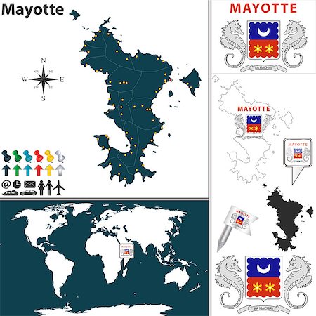 Vector of Mayotte set with detailed country shape with region borders, flags and icons Stock Photo - Budget Royalty-Free & Subscription, Code: 400-07670128