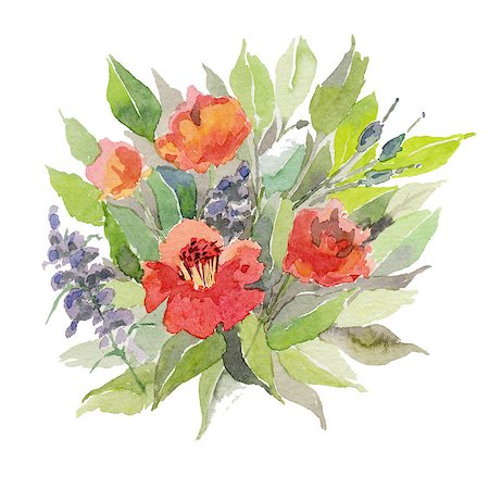 simsearch:400-07680595,k - Watercolor flowers. Foto de stock - Royalty-Free Super Valor e Assinatura, Número: 400-07670178