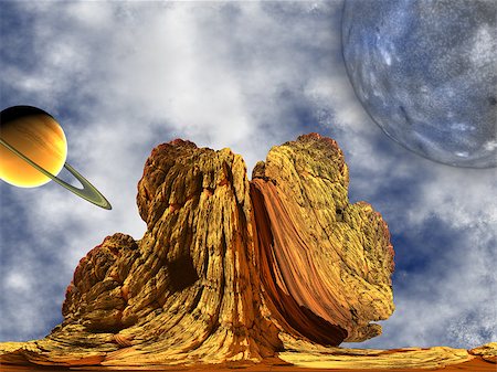 exoplanet - Alien Rock with sky background and two planets Stock Photo - Budget Royalty-Free & Subscription, Code: 400-07670249