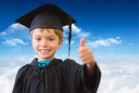 simsearch:400-07684082,k - Cute pupil in graduation robe against bright blue sky with clouds Stock Photo - Budget Royalty-Free & Subscription, Code: 400-07684067