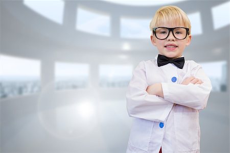 simsearch:400-07684082,k - Cute pupil dressed up as teacher against bright white room with windows Stock Photo - Budget Royalty-Free & Subscription, Code: 400-07684078