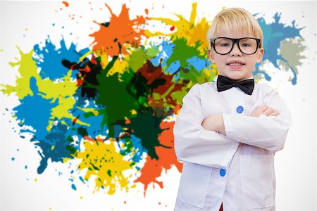 simsearch:400-07684082,k - Cute pupil dressed up as teacher against white background with paint splashes Stock Photo - Budget Royalty-Free & Subscription, Code: 400-07684094