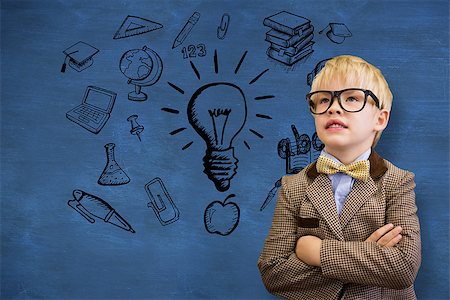 simsearch:400-07684098,k - Cute pupil dressed up as teacher  against blue chalkboard Stock Photo - Budget Royalty-Free & Subscription, Code: 400-07684097