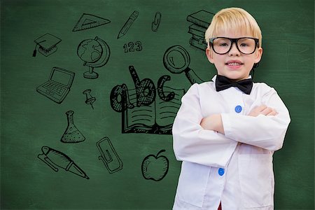 simsearch:400-07684098,k - Cute pupil dressed up as teacher against green chalkboard Stock Photo - Budget Royalty-Free & Subscription, Code: 400-07684098