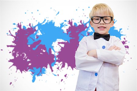 simsearch:400-06876781,k - Cute pupil dressed up as teacher against white background with paint splashes Foto de stock - Royalty-Free Super Valor e Assinatura, Número: 400-07684090