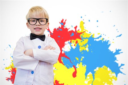 simsearch:400-06876781,k - Cute pupil dressed up as teacher against white background with paint splashes Foto de stock - Royalty-Free Super Valor e Assinatura, Número: 400-07684092