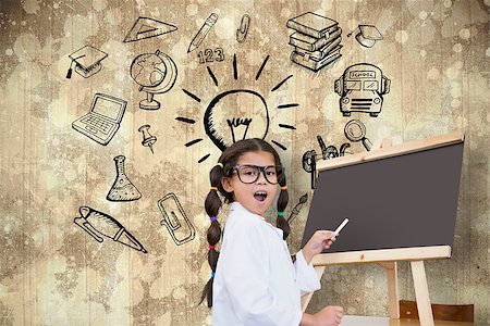 simsearch:400-07683620,k - Cute pupil with chalkboard against paint splattered paper Foto de stock - Royalty-Free Super Valor e Assinatura, Número: 400-07684106