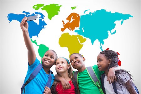 simsearch:400-07684082,k - Cute pupils taking a selfie against white background  with world map Stock Photo - Budget Royalty-Free & Subscription, Code: 400-07684130