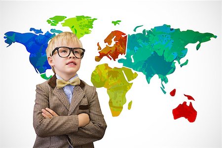 simsearch:400-07684082,k - Cute pupil dressed up as teacher against white background with world map Stock Photo - Budget Royalty-Free & Subscription, Code: 400-07684148