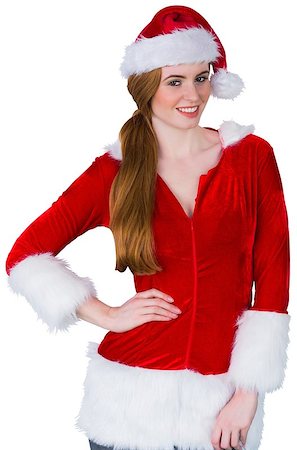 simsearch:693-06021827,k - Pretty girl in santa costume smiling at camera on white background Foto de stock - Super Valor sin royalties y Suscripción, Código: 400-07684247
