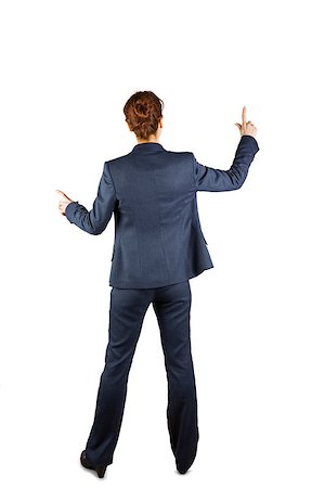 Businesswoman in suit pointing fingers on white background Stock Photo - Budget Royalty-Free & Subscription, Code: 400-07684591