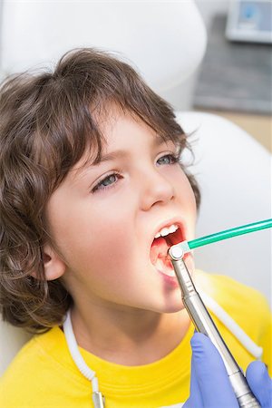 simsearch:400-07684901,k - Pediatric dentist examining a little boys teeth in the dentists chair at the dental clinic Stock Photo - Budget Royalty-Free & Subscription, Code: 400-07685031