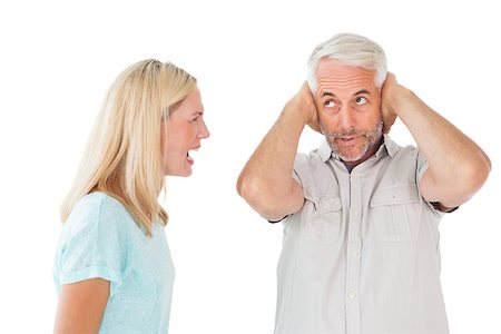 simsearch:400-07685942,k - Unhappy couple having an argument with man not listening on white background Photographie de stock - Aubaine LD & Abonnement, Code: 400-07685932
