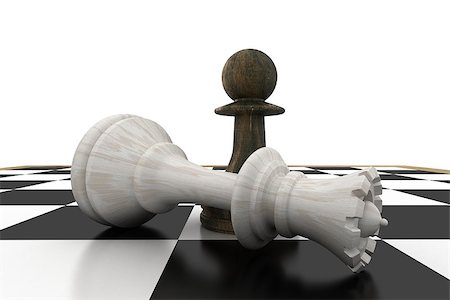 simsearch:640-01359555,k - Black pawn standing over fallen white queen on white background Stock Photo - Budget Royalty-Free & Subscription, Code: 400-07687251