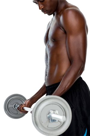 simsearch:400-06208099,k - Determined fit shirtless young man lifting barbell over white background Photographie de stock - Aubaine LD & Abonnement, Code: 400-07688024