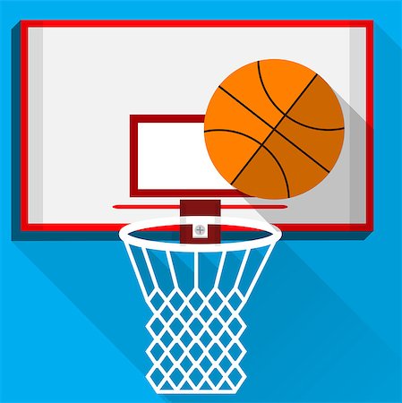 White backboard with white basket and basketball on blue background. Stock Photo - Budget Royalty-Free & Subscription, Code: 400-07680099