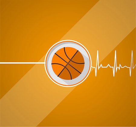 elettrocardiogramma - Vector flat illustration of basketball which gives a life on striper orange background Fotografie stock - Microstock e Abbonamento, Codice: 400-07680101