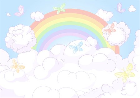 simsearch:400-08348836,k - Flying butterflies against the backdrop of the beautiful sky with rainbow Stock Photo - Budget Royalty-Free & Subscription, Code: 400-07680137