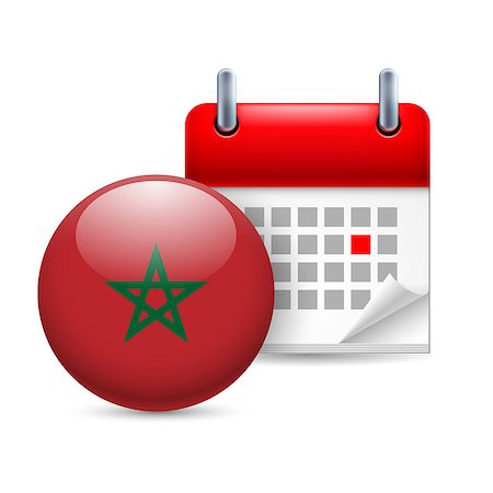 Calendar and round Moroccan flag icon. National holiday in Morocco Foto de stock - Super Valor sin royalties y Suscripción, Código: 400-07680169
