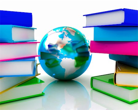 simsearch:400-07680428,k - Colorful books and earth on a white background Stock Photo - Budget Royalty-Free & Subscription, Code: 400-07680428